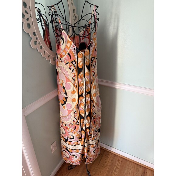 Perry Walker Silk Blend Midi Maxi Dress Size Small Orange Abstract - Picture 2 of 6